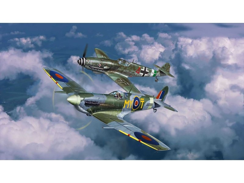 Maquette Plastique à Construire Peintures Colle Incluses Revell Model Set 63710 – Maquette Bf109G-10 & Spitfire 1/72 Combat Set Avec Peintures, Colle & Pinceau