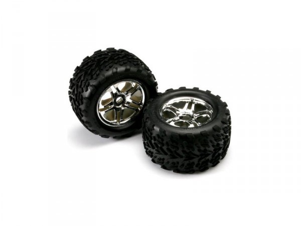 Traxxas kolo 3.8", disk Split Spoke H17 chromovaný, pneu Talon (pár)